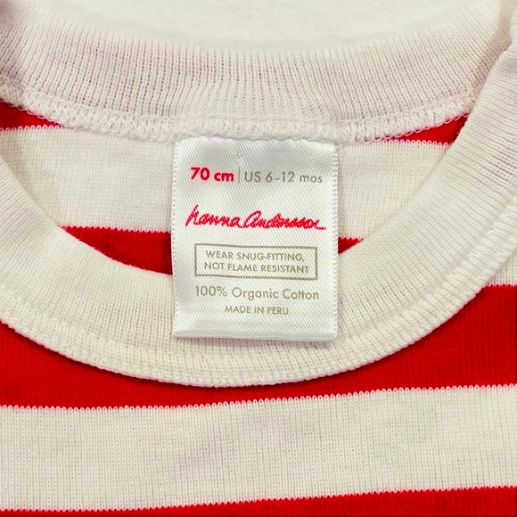 Hanna Andersson Pajamas Boys 6-12M 70 cm Girls Red Stripes Long Johns Christmas - Picture 2 of 2